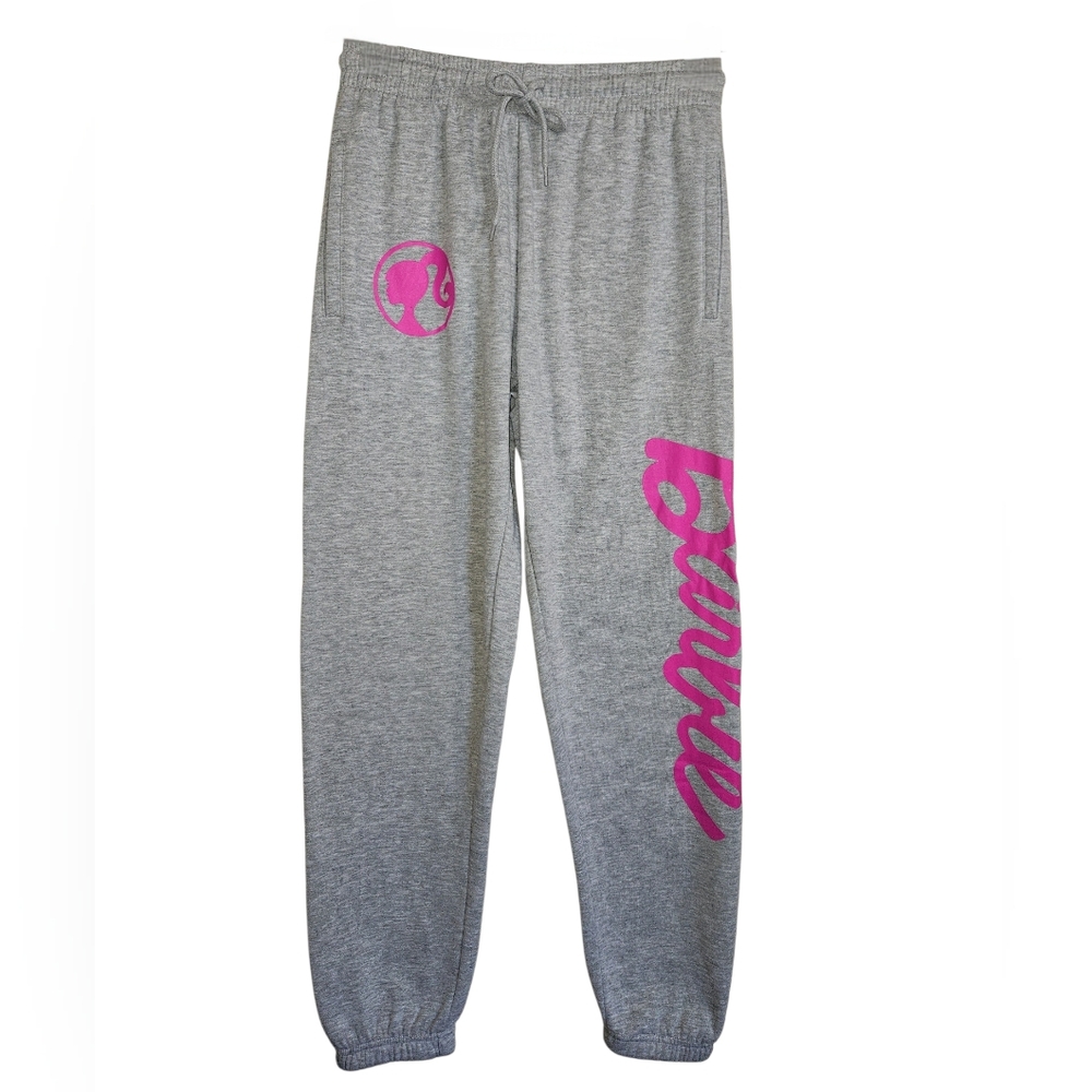 Barbie Heather Gray Joggers with Vibrant Pink Logo Size S